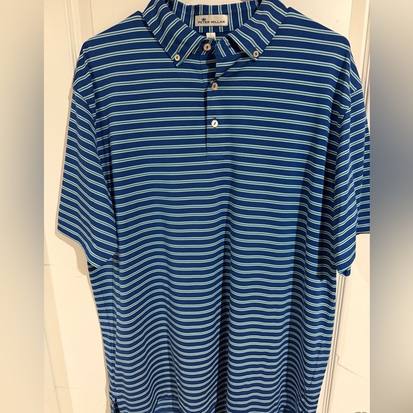 Peter Millar Classic Button Collar Striped Golf Polo - Picture 2 of 3